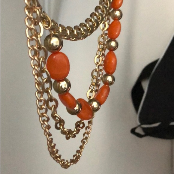 Orange and Gold Layered Necklace - Picture 2 of 3